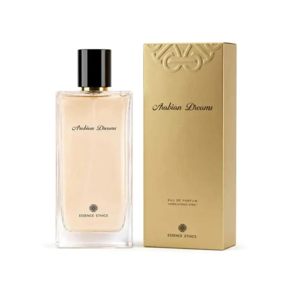Perfume bottle and packaging of 'Arabian Dreams' by Essence Ethics on a white background