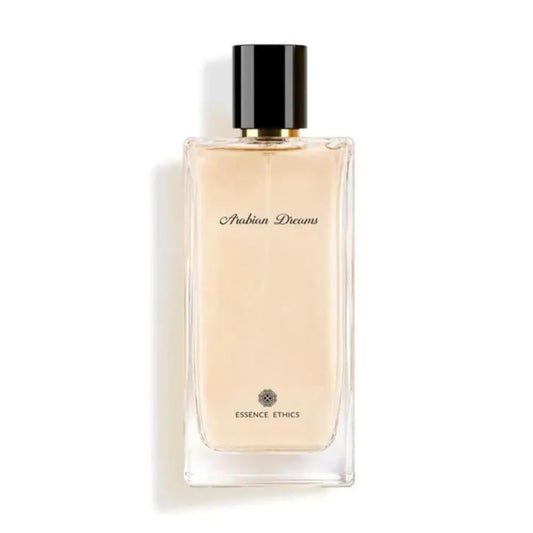 Perfume bottle labeled 'Arabian Dreams' by 'Essence Ethics' on a white background